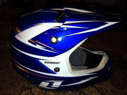 Metallic blue MX helmet